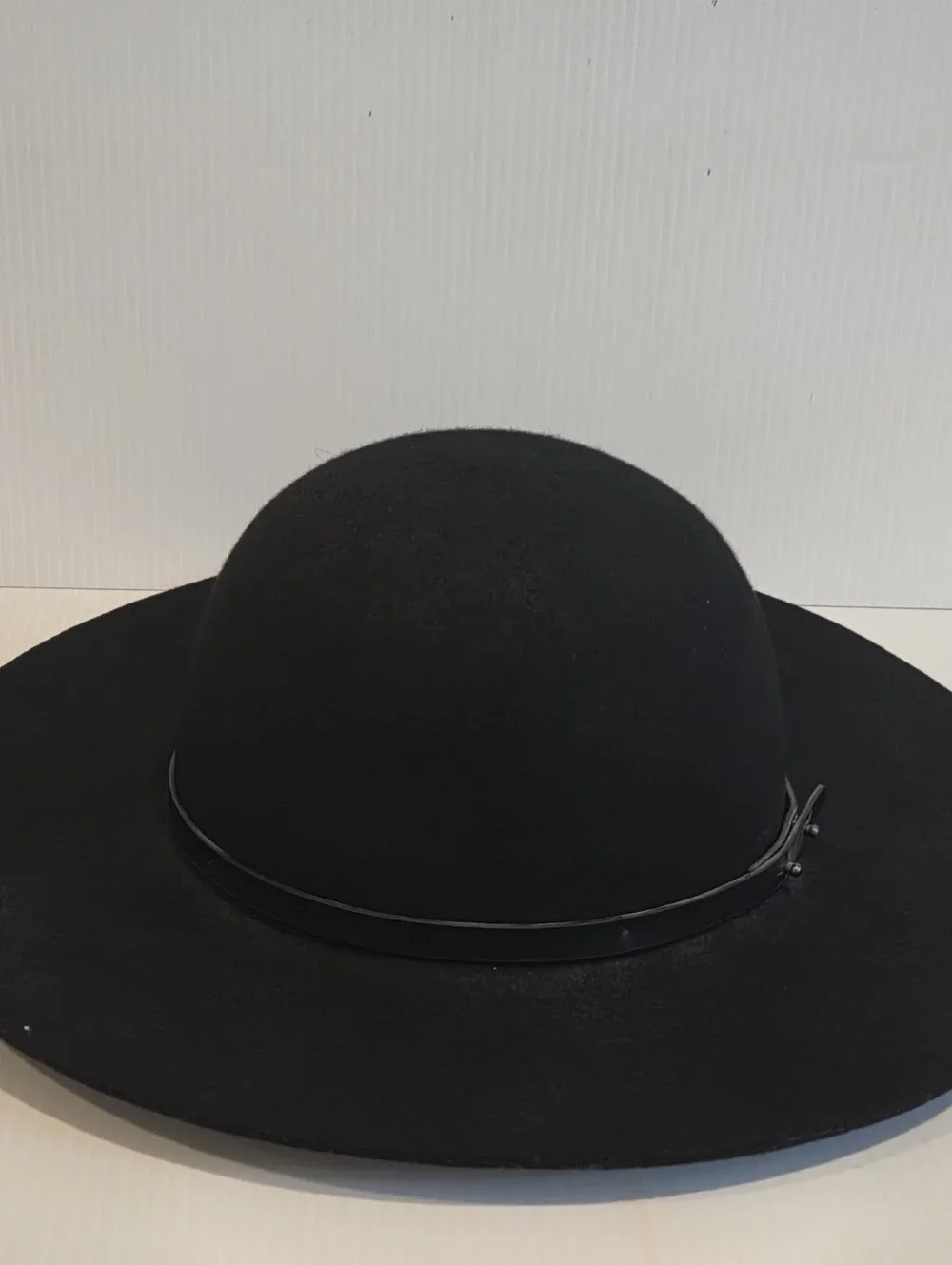 Black Wool Wide Brim Floppy Hat 3” Brim Boho Style Felt Soft Crown Womens Medium